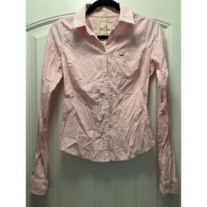 Hollister Women’s Long Sleeve Striped Casual Button Down Shirt Size M Pink White